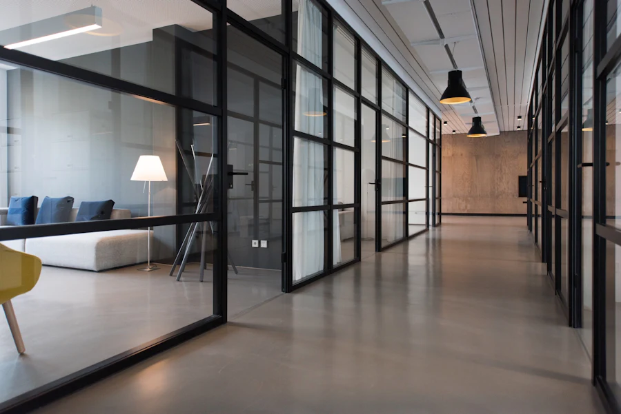 Modern office workspace with natural light and a premium build finish