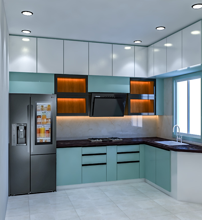 A minimalist modular kitchen with clean lines and premium finishes