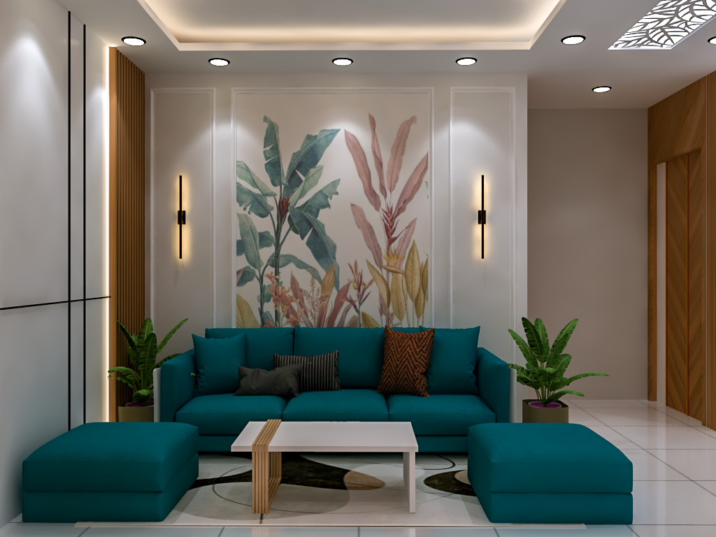 Warm, curated living room interior glowing with atmosphere