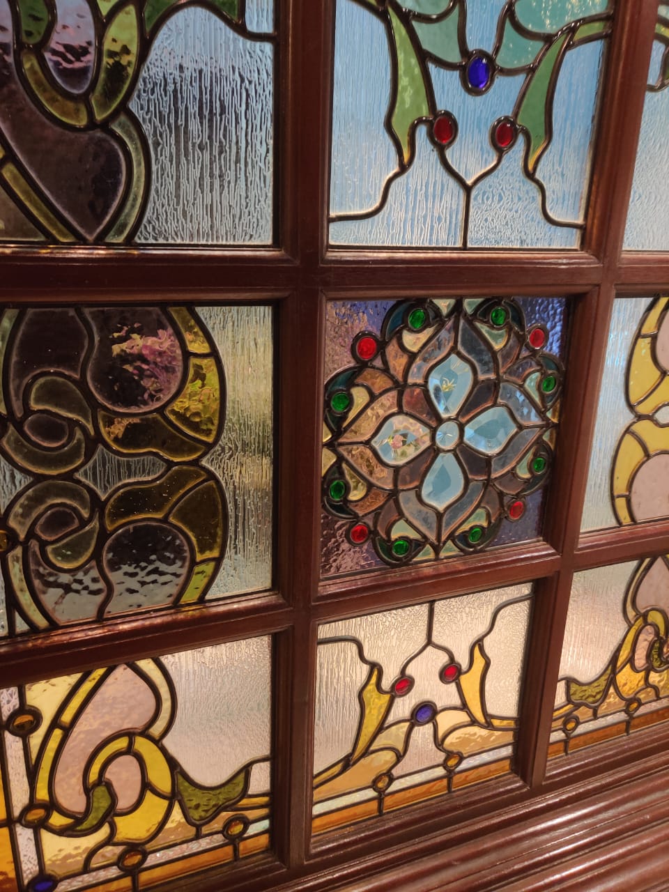 A finished heritage stained glass installation on site